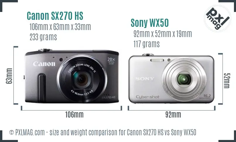 Canon SX270 HS vs Sony WX50 size comparison