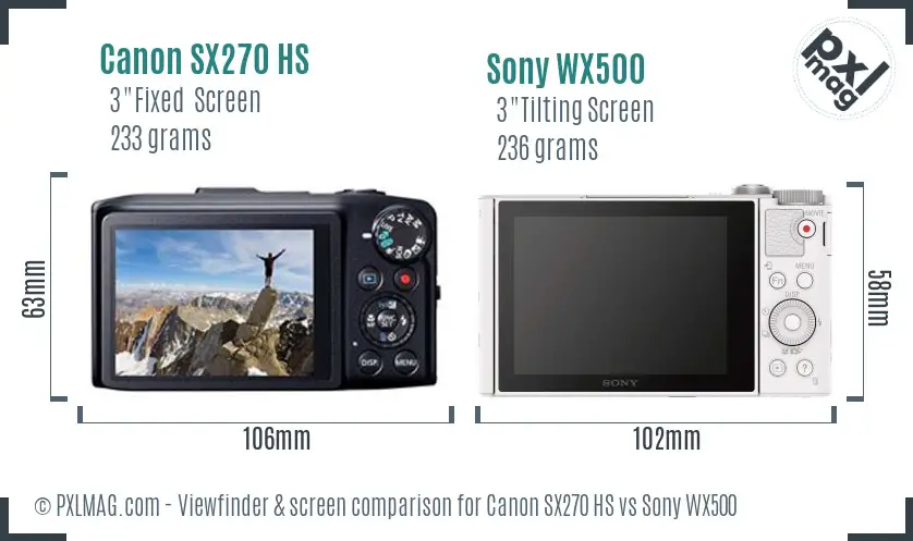 Canon SX270 HS vs Sony WX500 Screen and Viewfinder comparison Canon SX270 HS vs Sony WX500 Screen and Viewfinder comparison