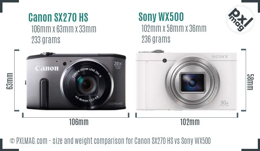 Canon SX270 HS vs Sony WX500 size comparison Canon SX270 HS vs Sony WX500 size comparison