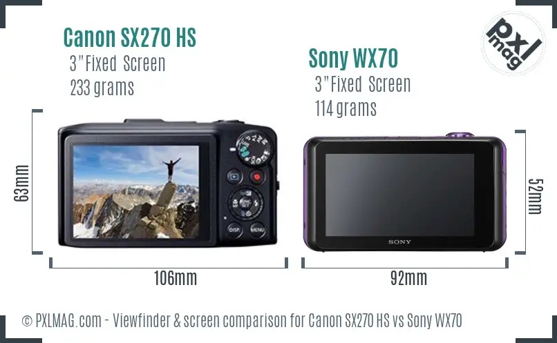 Canon SX270 HS vs Sony WX70 Screen and Viewfinder comparison