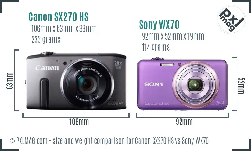 Canon SX270 HS vs Sony WX70 size comparison