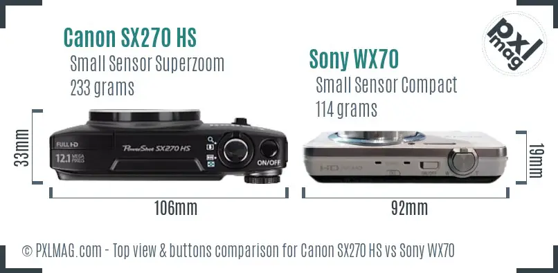 Canon SX270 HS vs Sony WX70 top view buttons comparison