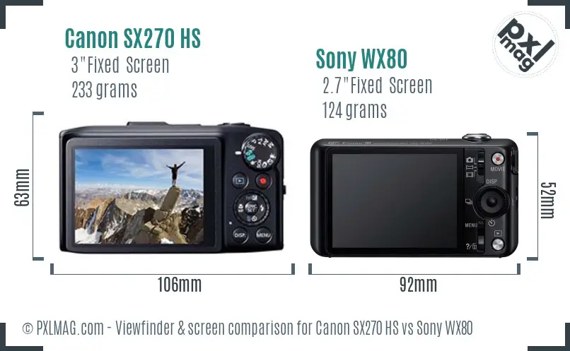 Canon SX270 HS vs Sony WX80 Screen and Viewfinder comparison