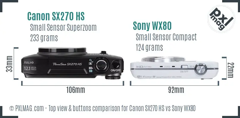 Canon SX270 HS vs Sony WX80 top view buttons comparison