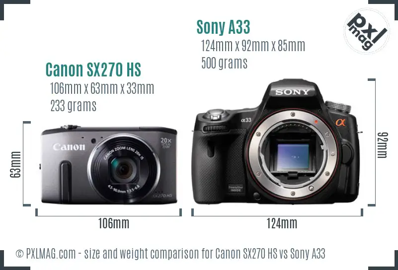 Canon SX270 HS vs Sony A33 size comparison Canon SX270 HS vs Sony A33 size comparison