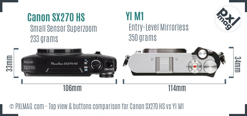 Canon SX270 HS vs YI M1 top view buttons comparison