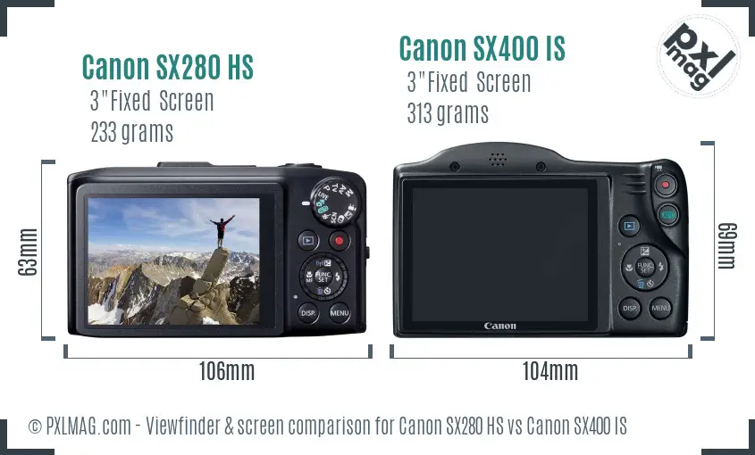 Canon SX280 HS vs Canon SX400 IS Screen and Viewfinder comparison