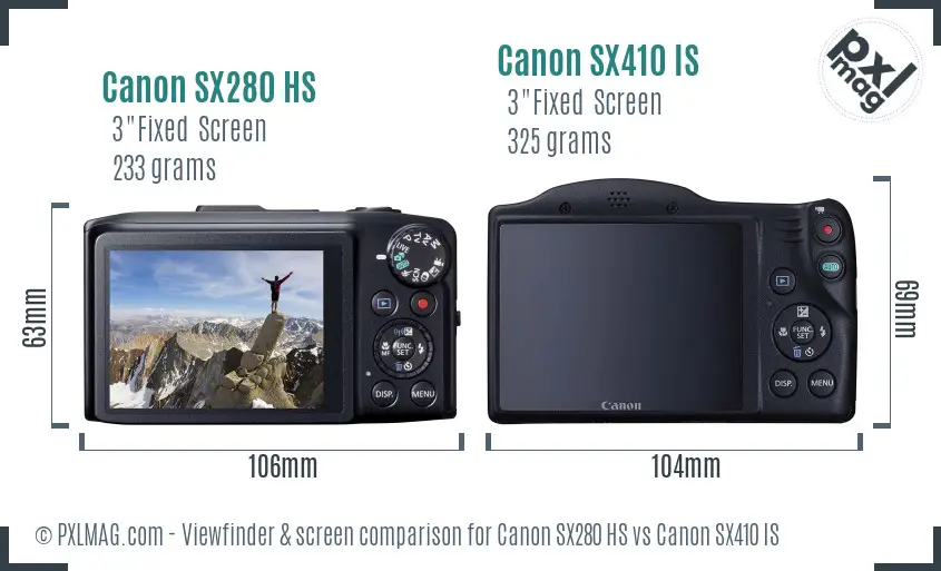 Canon SX280 HS vs Canon SX410 IS Screen and Viewfinder comparison