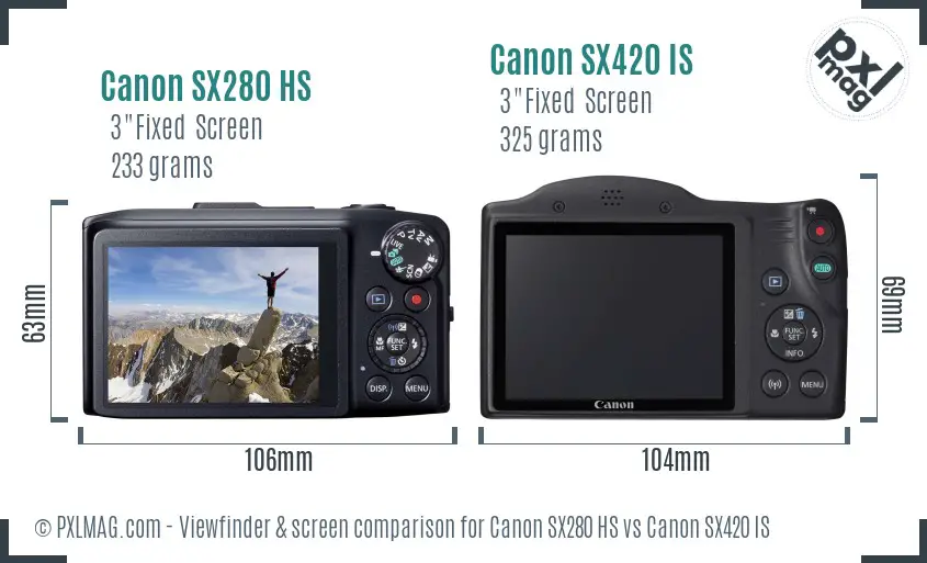 Canon SX280 HS vs Canon SX420 IS Screen and Viewfinder comparison