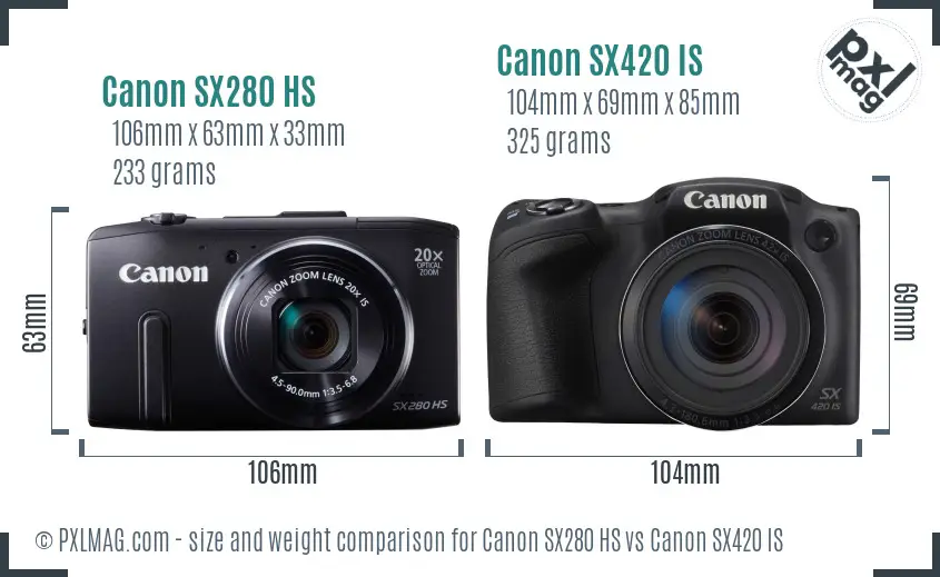 Canon SX280 HS vs Canon SX420 IS size comparison