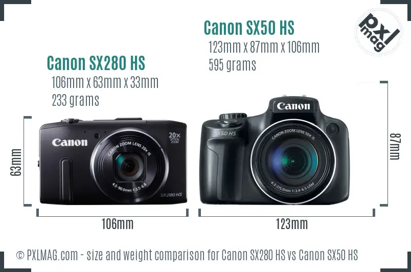 Canon SX280 HS vs Canon SX50 HS size comparison