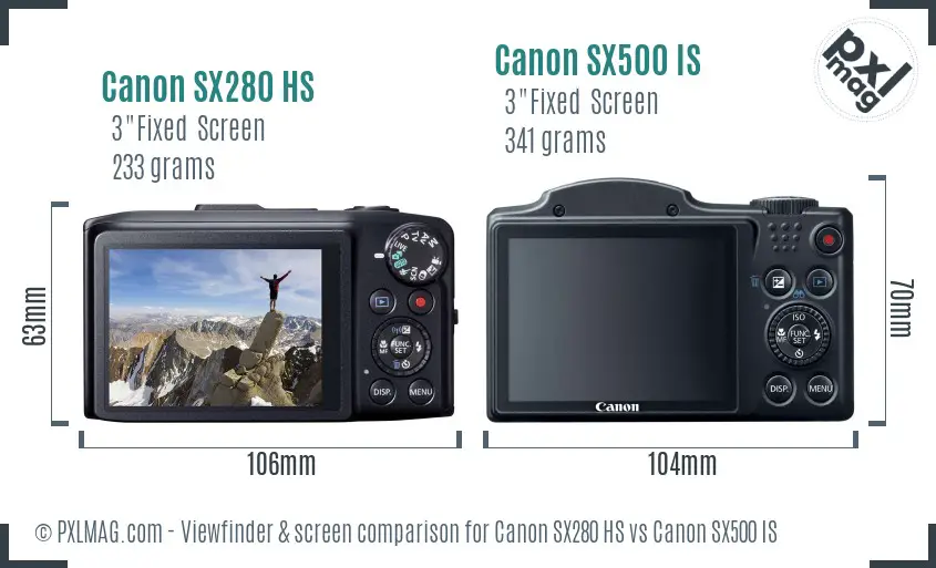 Canon SX280 HS vs Canon SX500 IS Screen and Viewfinder comparison