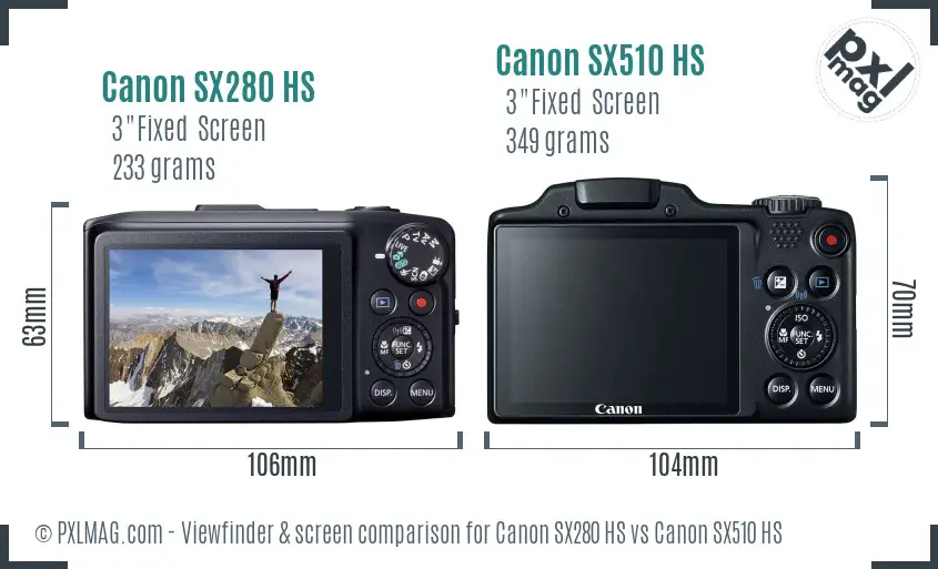 Canon SX280 HS vs Canon SX510 HS Screen and Viewfinder comparison