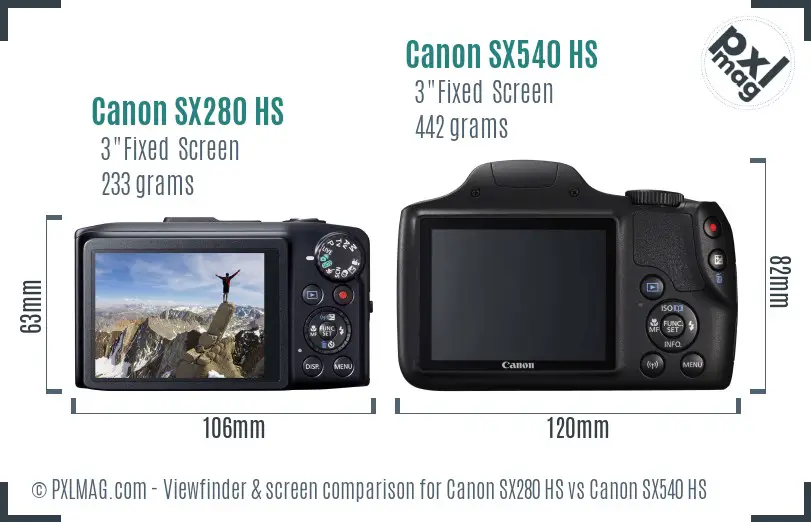 Canon SX280 HS vs Canon SX540 HS Screen and Viewfinder comparison