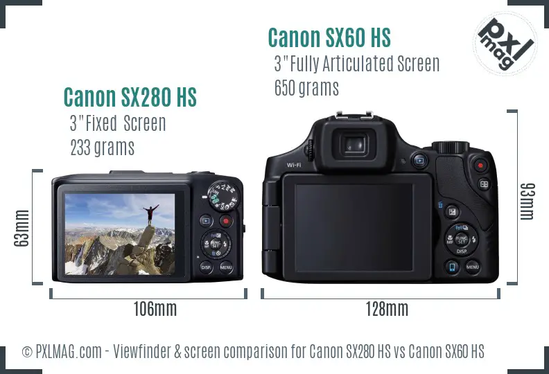 Canon SX280 HS vs Canon SX60 HS Screen and Viewfinder comparison