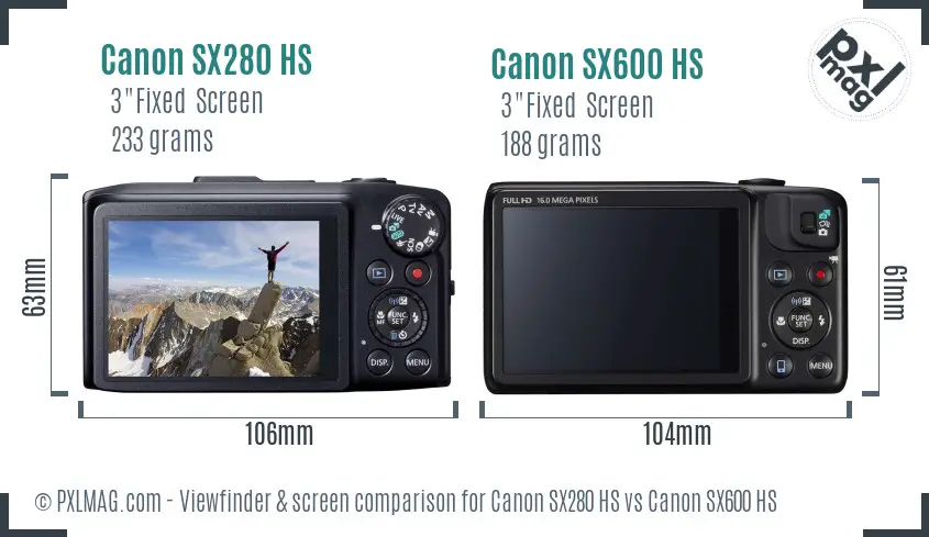 Canon SX280 HS vs Canon SX600 HS Screen and Viewfinder comparison