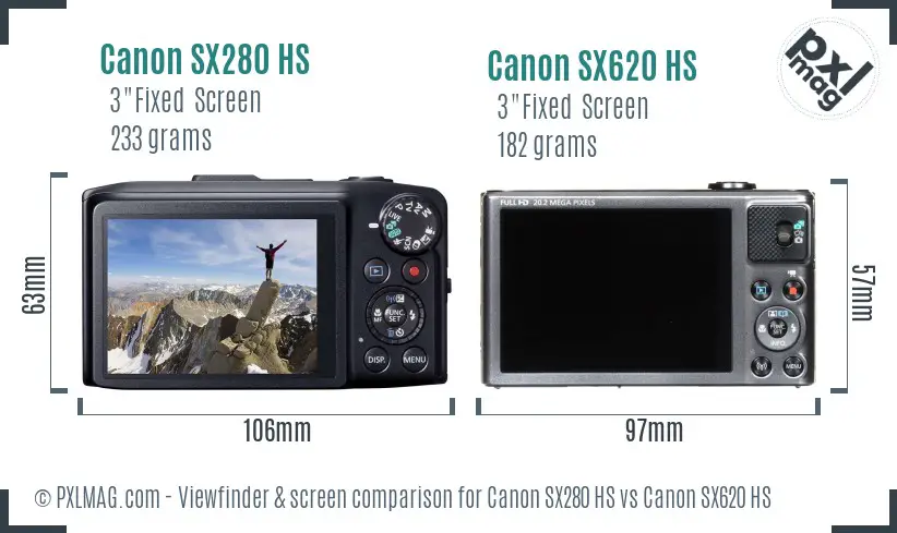 Canon SX280 HS vs Canon SX620 HS Screen and Viewfinder comparison