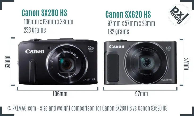 Canon SX280 HS vs Canon SX620 HS size comparison