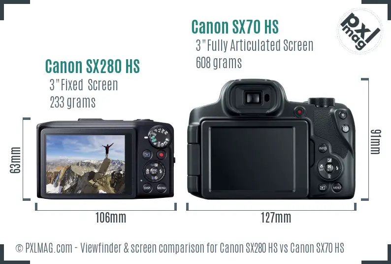 Canon SX280 HS vs Canon SX70 HS Screen and Viewfinder comparison