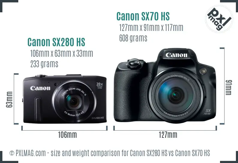Canon SX280 HS vs Canon SX70 HS size comparison