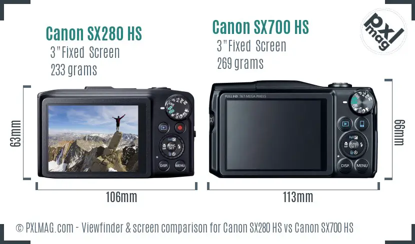 Canon SX280 HS vs Canon SX700 HS Screen and Viewfinder comparison