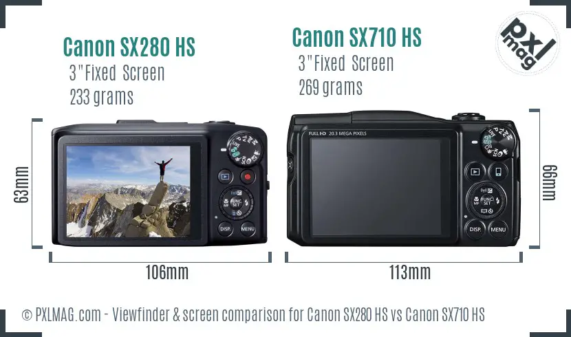 Canon SX280 HS vs Canon SX710 HS Screen and Viewfinder comparison