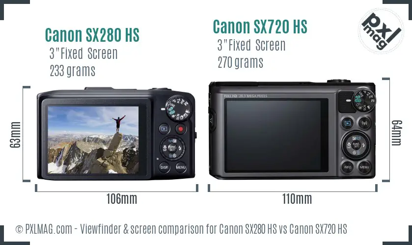 Canon SX280 HS vs Canon SX720 HS Screen and Viewfinder comparison