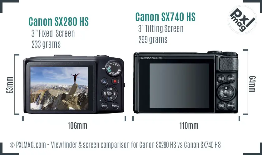 Canon SX280 HS vs Canon SX740 HS Screen and Viewfinder comparison