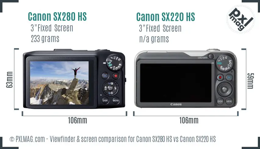 Canon SX280 HS vs Canon SX220 HS Screen and Viewfinder comparison