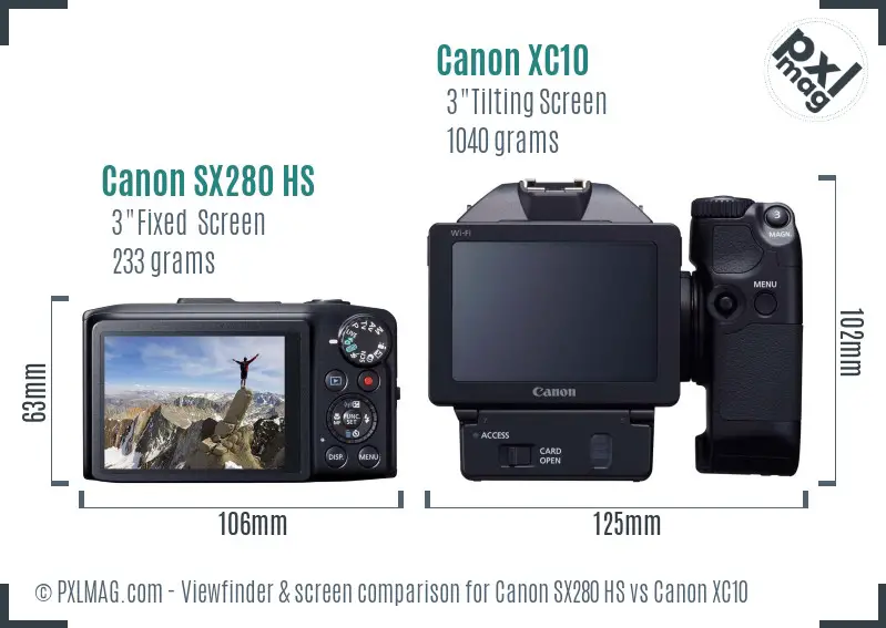 Back screen comparison between Canon SX280 HS and Canon XC10