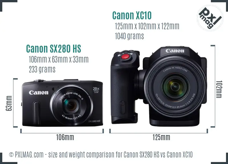 Canon SX280 HS and Canon XC10 Size Comparison
