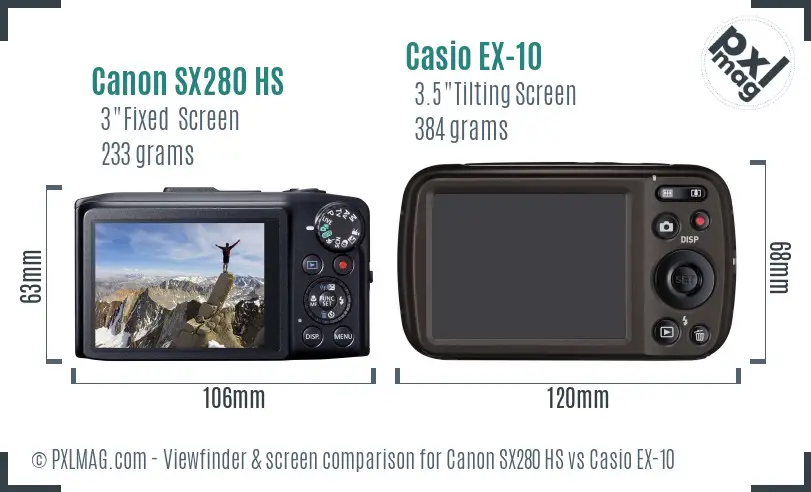 Canon SX280 HS vs Casio EX-10 Screen and Viewfinder comparison
