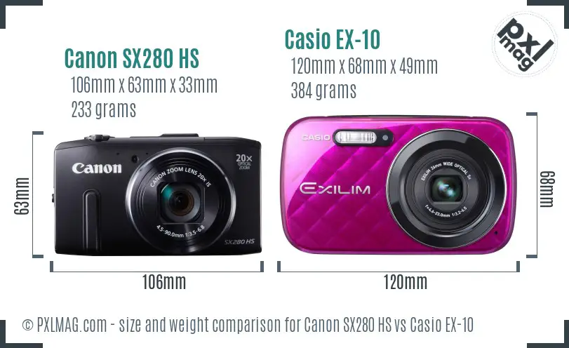 Canon SX280 HS vs Casio EX-10 size comparison