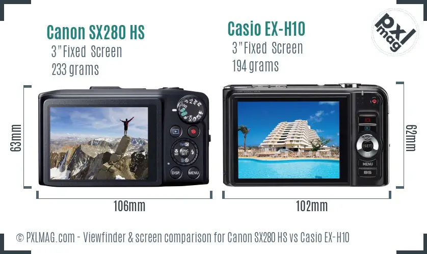 Canon SX280 HS vs Casio EX-H10 Screen and Viewfinder comparison