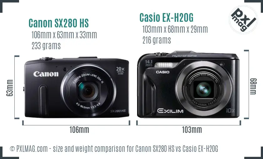 Canon SX280 HS vs Casio EX-H20G size comparison