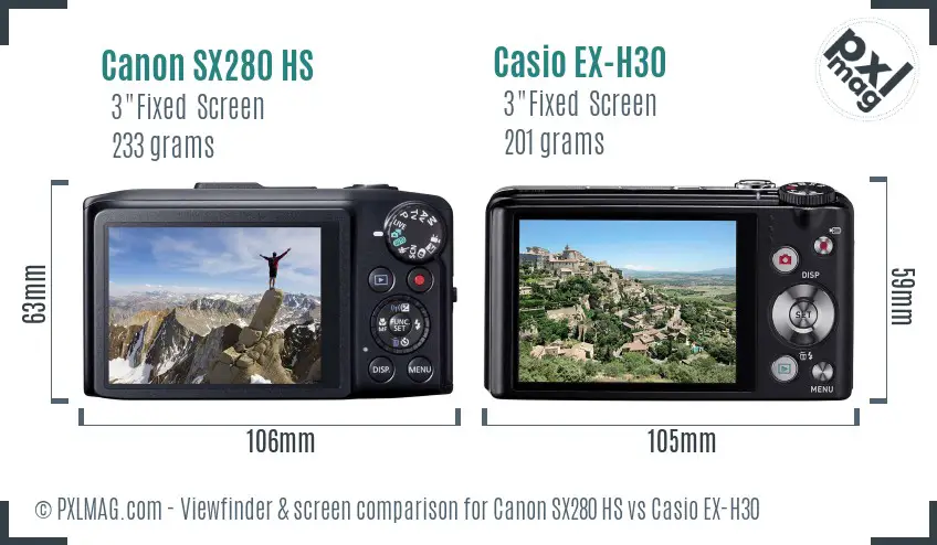 Canon SX280 HS vs Casio EX-H30 Screen and Viewfinder comparison Canon SX280 HS vs Casio EX-H30 Screen and Viewfinder comparison
