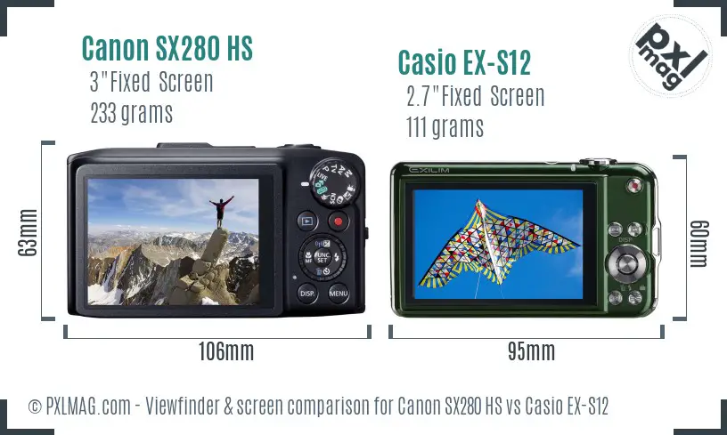 Canon SX280 HS vs Casio EX-S12 Screen and Viewfinder comparison
