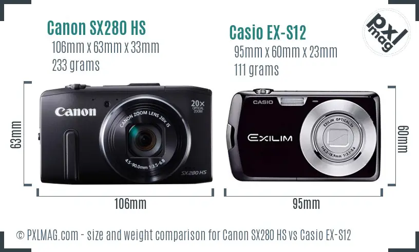 Canon SX280 HS vs Casio EX-S12 size comparison