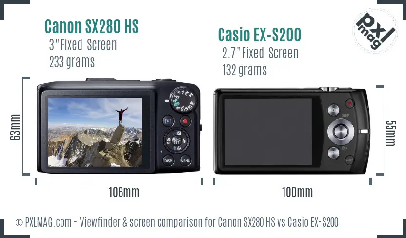 Canon SX280 HS vs Casio EX-S200 Screen and Viewfinder comparison