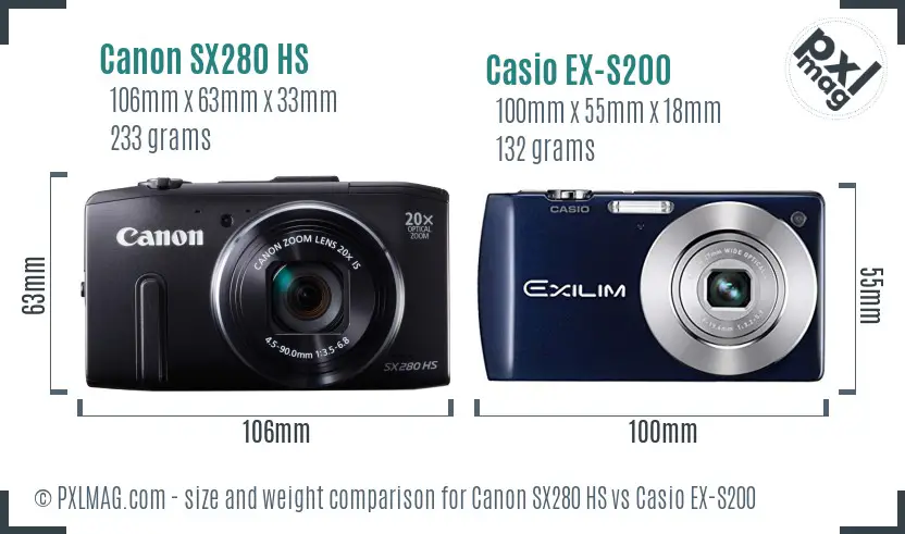 Canon SX280 HS vs Casio EX-S200 size comparison