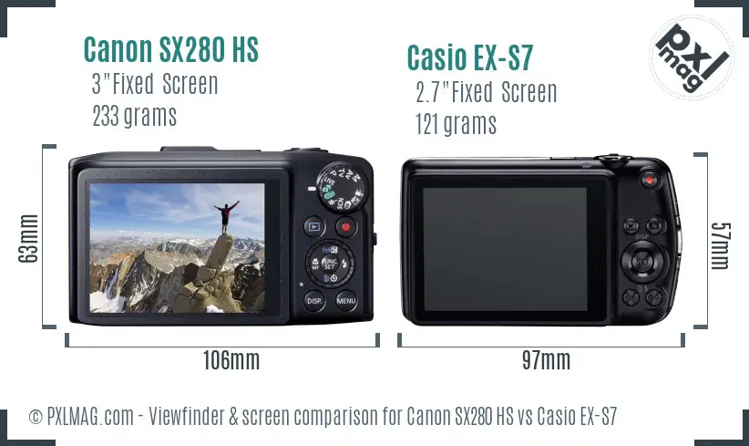Canon SX280 HS vs Casio EX-S7 Screen and Viewfinder comparison