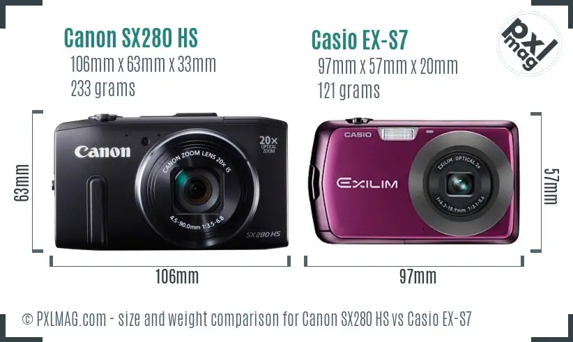 Canon SX280 HS vs Casio EX-S7 size comparison