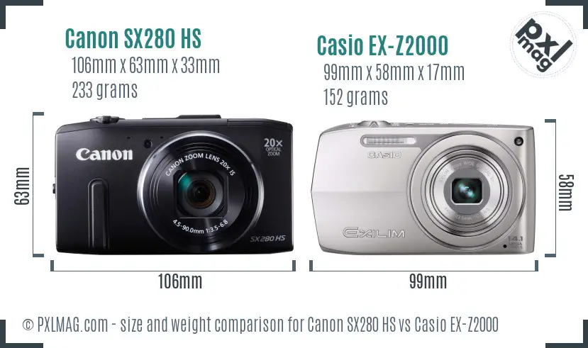 Canon SX280 HS vs Casio EX-Z2000 size comparison