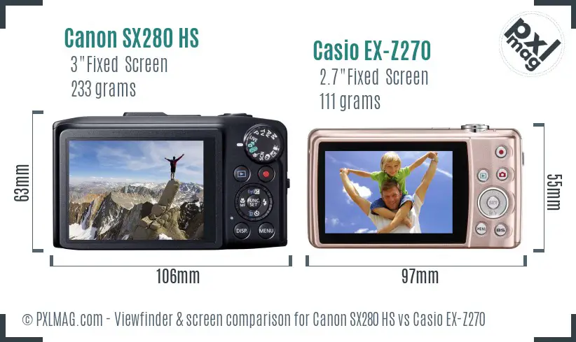 Canon SX280 HS vs Casio EX-Z270 Screen and Viewfinder comparison