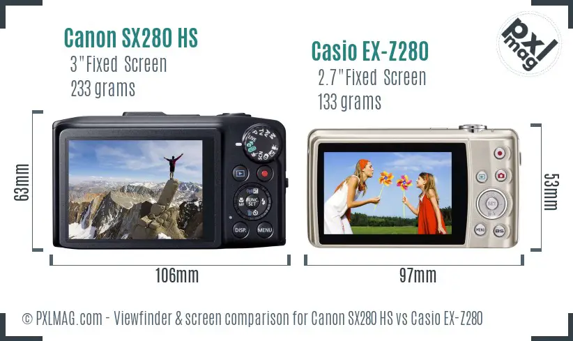 Canon SX280 HS vs Casio EX-Z280 Screen and Viewfinder comparison