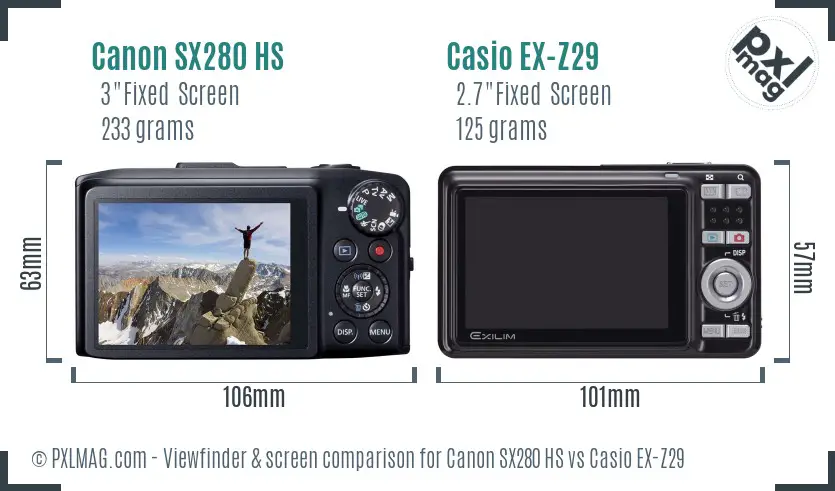 Canon SX280 HS vs Casio EX-Z29 Screen and Viewfinder comparison Canon SX280 HS vs Casio EX-Z29 Screen and Viewfinder comparison