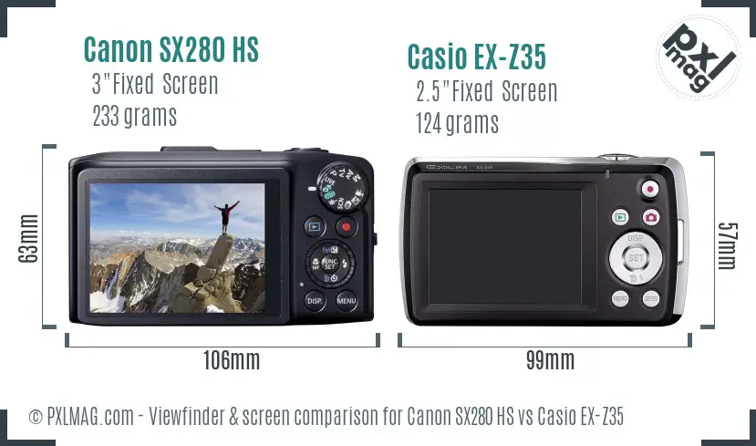 Canon SX280 HS vs Casio EX-Z35 Screen and Viewfinder comparison