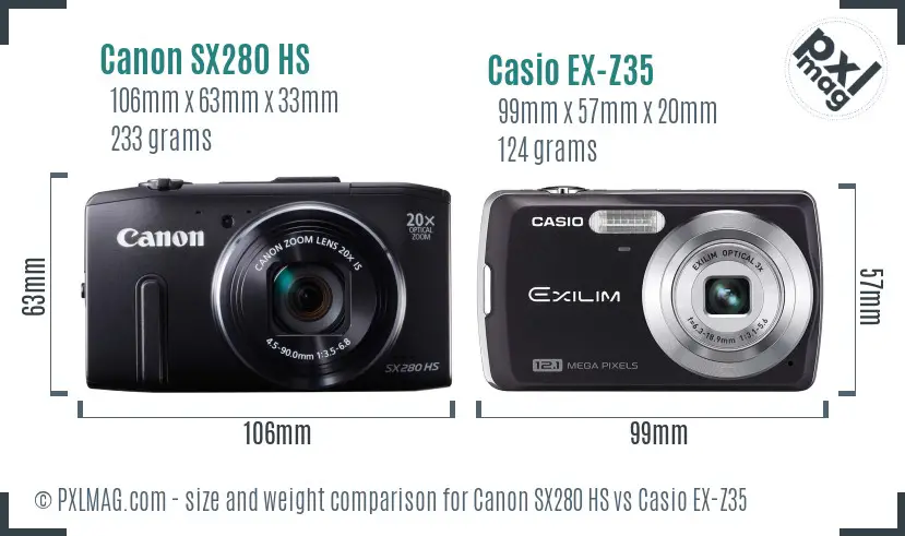 Canon SX280 HS vs Casio EX-Z35 size comparison