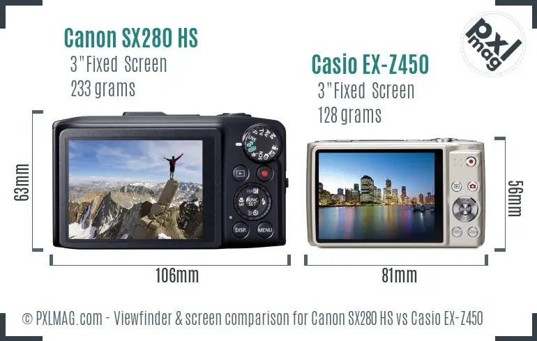 Canon SX280 HS vs Casio EX-Z450 Screen and Viewfinder comparison