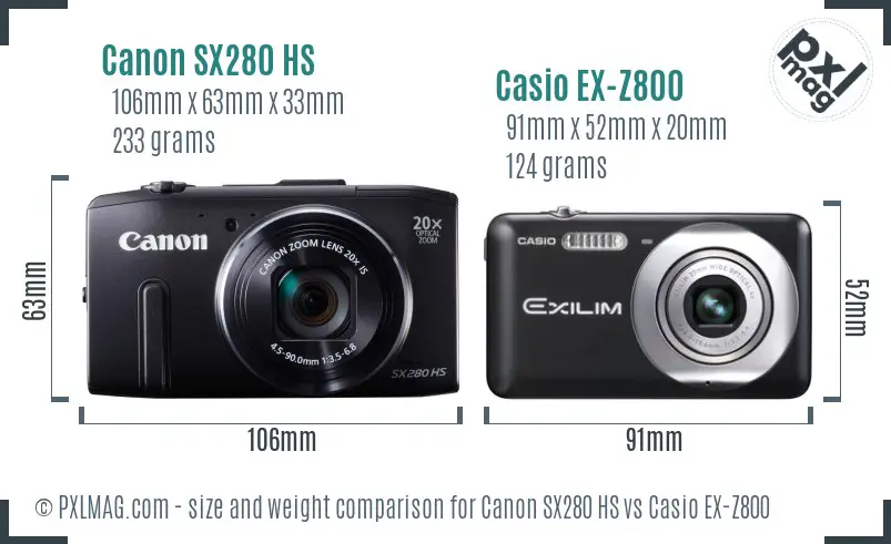 Canon SX280 HS vs Casio EX-Z800 size comparison